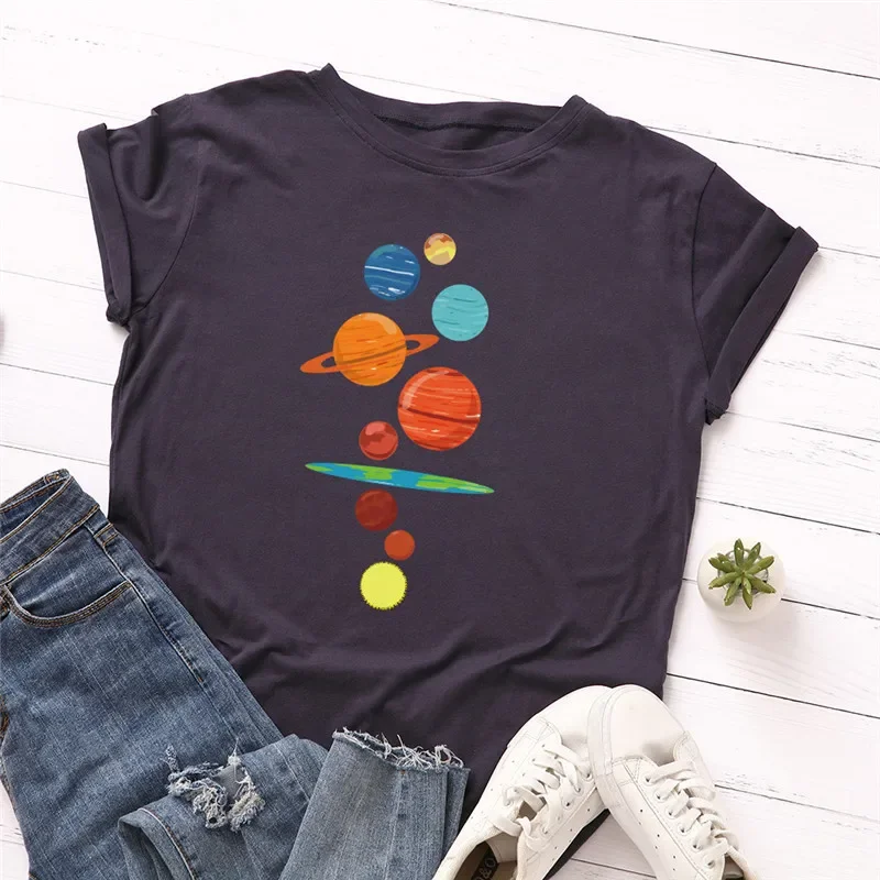 

Oversized Woman Shirt New Planet Print 100%Cotton T Shirt O Neck Short Sleeve Tee Summer TShirt Women T-Shirt Funny Tshirts