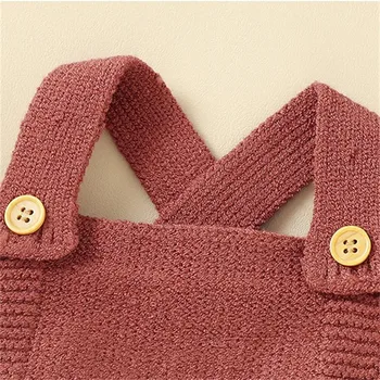 Autumn And Winter Infants Toddlers Solid Color Jumpsuit Baby Clothing Climbing Suit With Hat Knitted Suit Clothes For 0-18Months 5