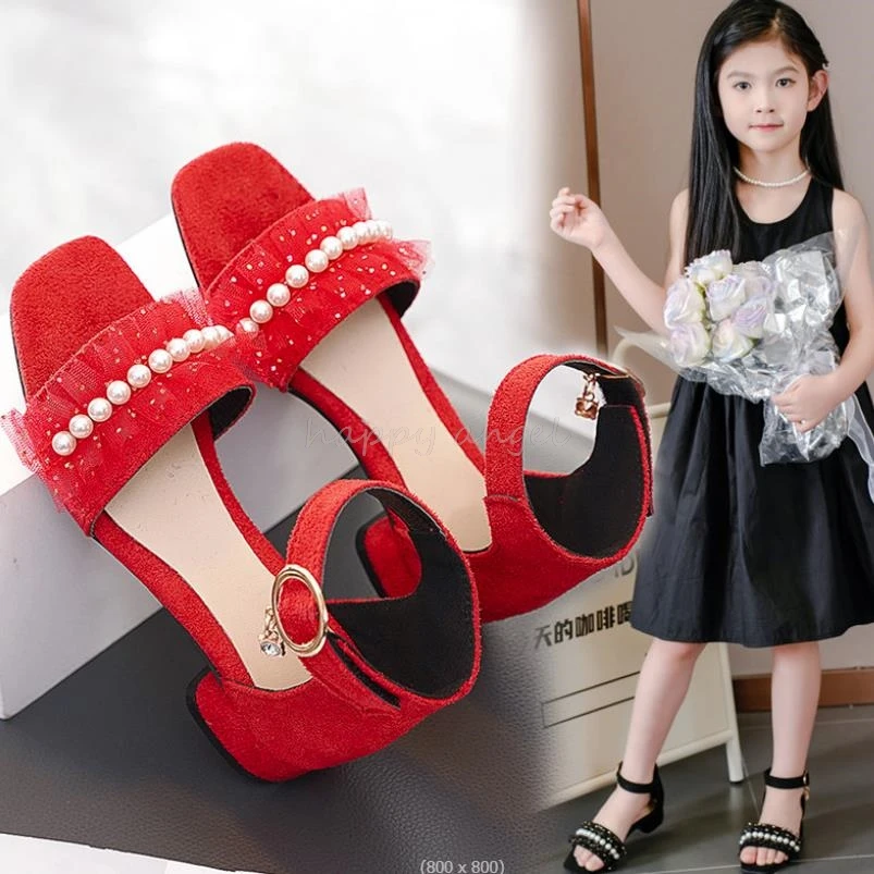 Summer Children Princess Sandals Kids Girls Wedding Shoes High Heels Dress Shoes Bowtie Red Pink Black For Girls