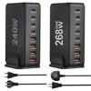 268W 240W Desktop GaN Quick PD Charger 8 Ports USB Type C USA EU AUS UK Plug Adapter Mobile Phone Laptop PC Charging Dock Stand