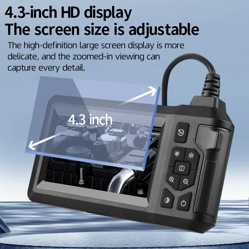 Dual lens Industrial Endoscope Camera 4.3'' IPS Screen HD1080P Rigid Cable Pipe Sewer Inspection Borescope IP67 Waterproof 5