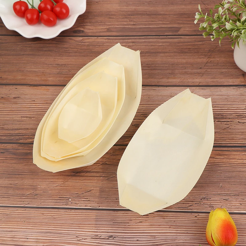 50Pcs Disposable Wooden Boat Plate Sushi Wood Boat Sushi Salad Dessert Bowl Pine Wood Bowl Plate Tray