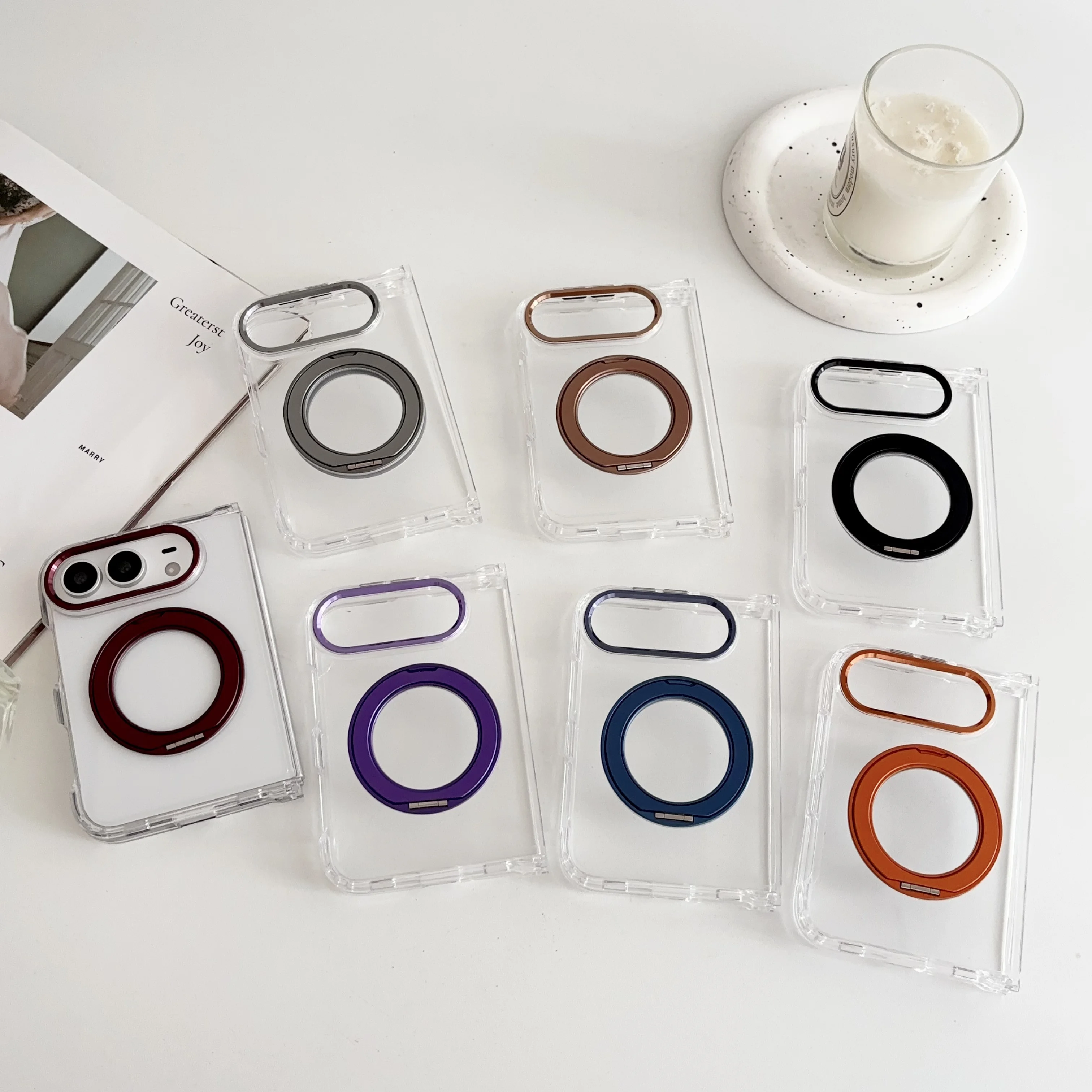 Foldable iPhone Duo Case with MagSafe and 360° Magnetic Stand - Clear Acrylic Protection