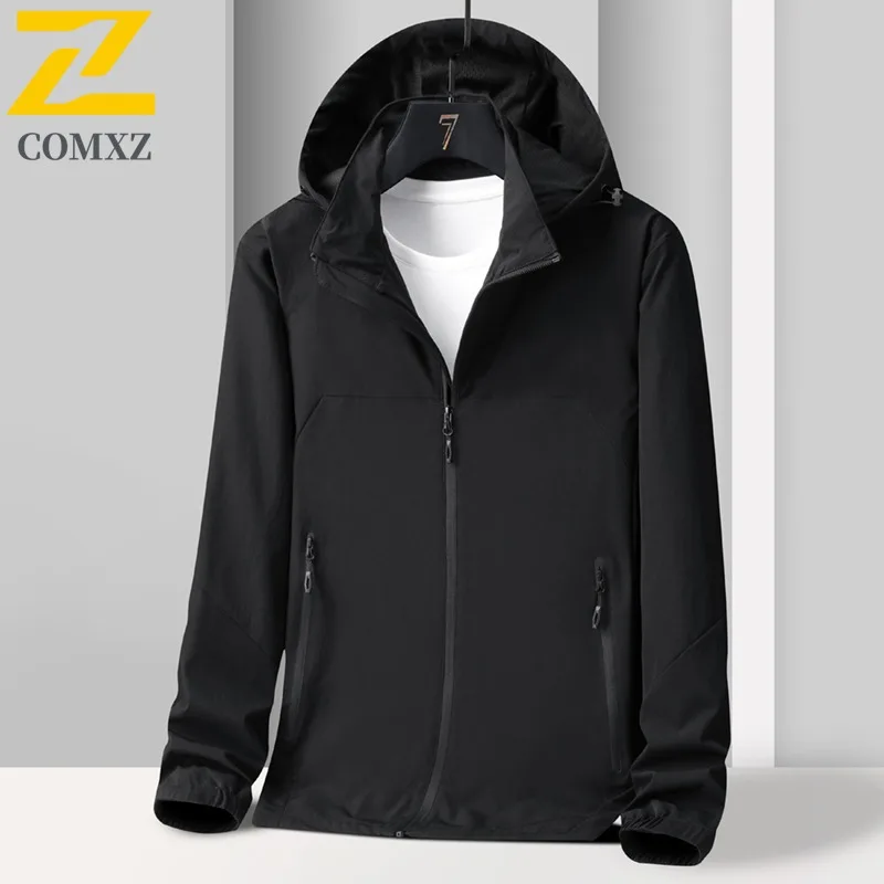 COMXZ Windbreaker Men's Single-Layer Stretch Jacket Waterproof Breathable Outdoor Coat for Hiking Camping Fishing Spring Autumn