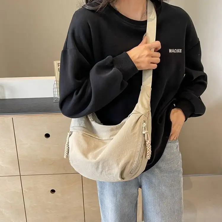 Women's Fashion Plain Colour Crossbody Hobo Bag Simple Design Women's Messenger Bag Nylon Hobos Small Shoulder Bags Vintage