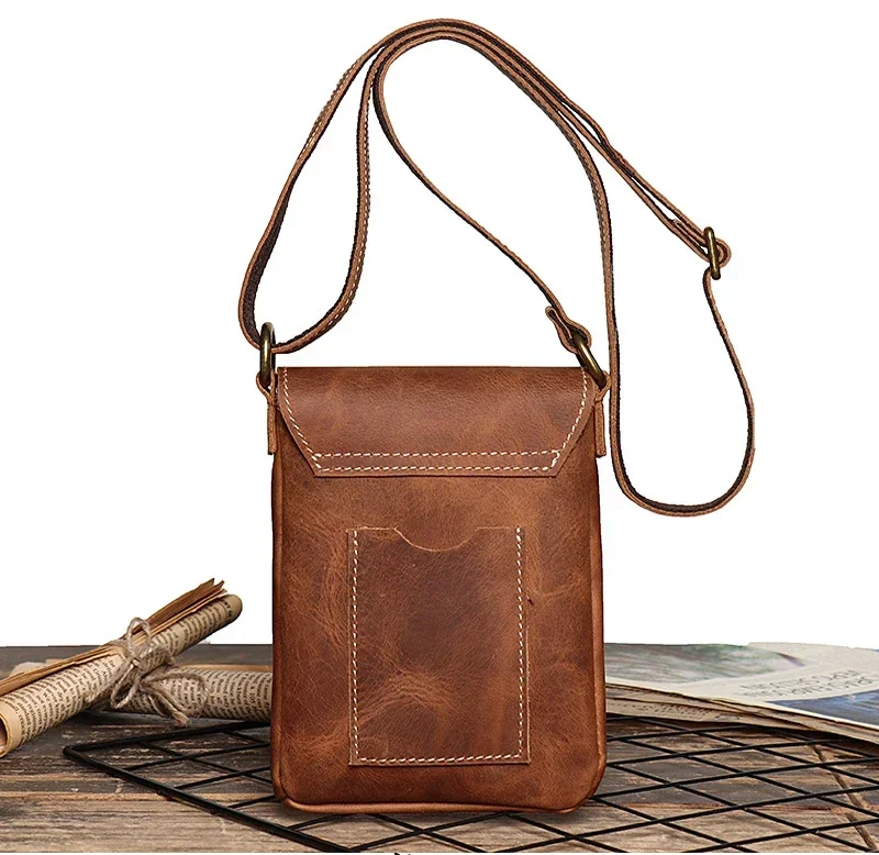 Genuine Leather Crossbody Bag with Shoulder Strap for Men and Women