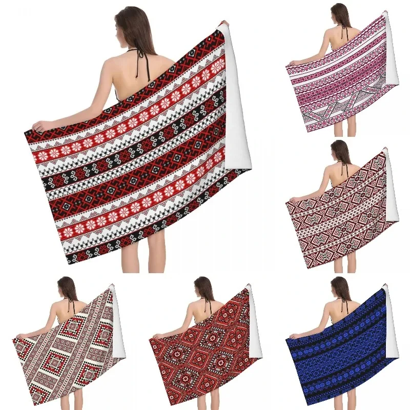 

Ukrainian Traditional Geometric Print Beach Towel Soft Microfiber Bath Towel Quick Dry Ukraine Boho Ethnic Sport Spa Pool Towels