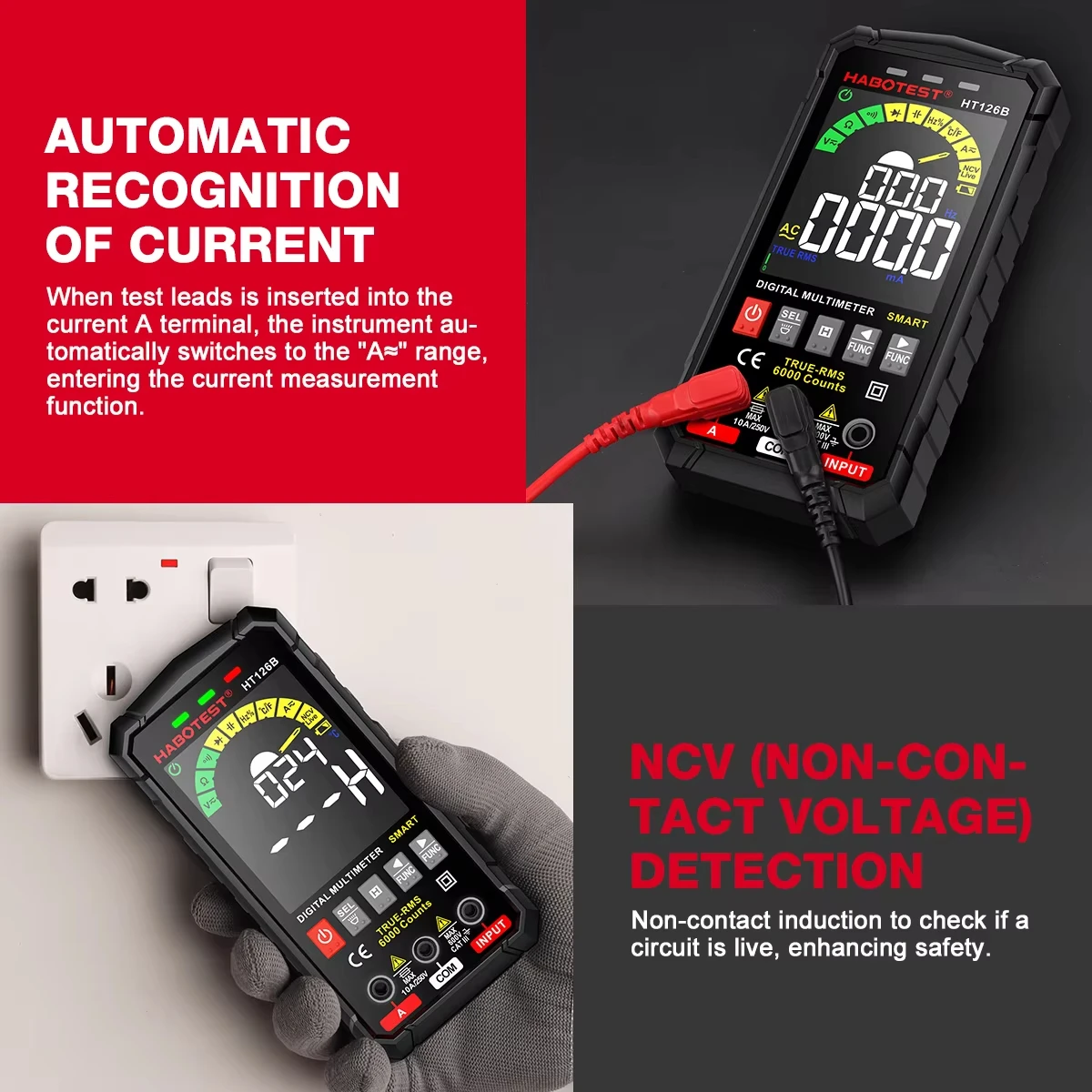 HABOTEST HT126 600V Digital Auto Range DMM Voltmeter True RMS AC DC NCV Voltage Meter 6000 Counts Smart digital multimeter multimeter tester analog multimeter