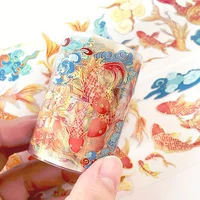2m Laser Golden Koi PET Tape Vintage Goldfish Decorative Stickers for Scrapbooking Making Planner Journal Notebook Stationery 2
