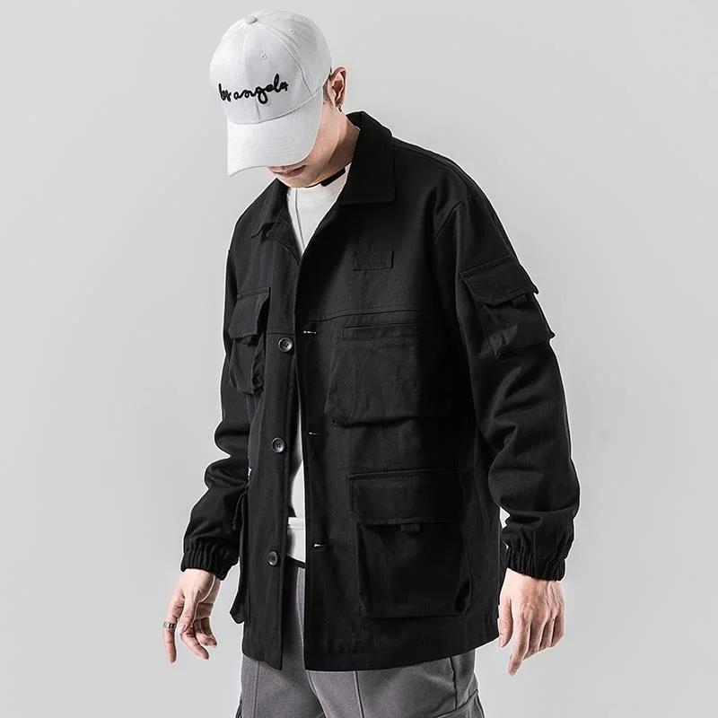 Muti-pockets Cargo Men Denim Jackets Spring Autumn Streetwear Army Green Harajuku Coat Korean Fashion Military Casual Workwear