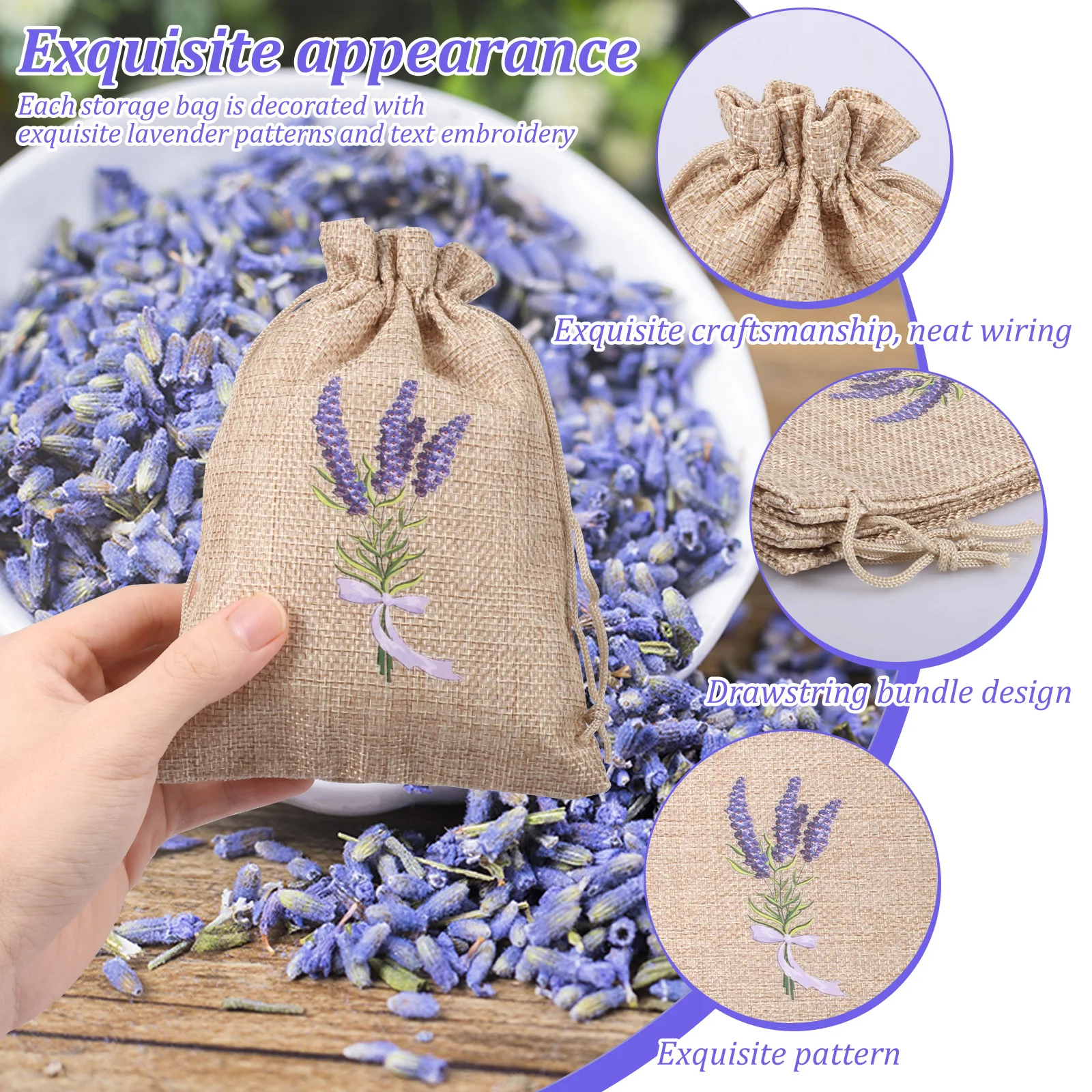 20Pcs Lavender Empty Bag Linen or Cotton Dry Flower Storage Bag With Drawstring Closure Breathable Spice Sachet Bag for Jewelry