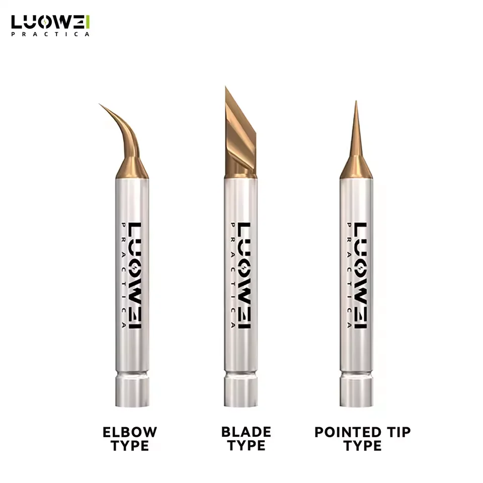 ? 10개 LUOWEI LW-C210 플라이 와이어 납땜 팁 키트 0.1mm 교체 가능 벤트 포인트 나이프 팁 (휴대폰 PCB 수리 도구용)