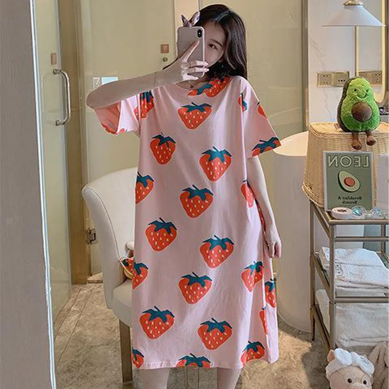 Women's Summer Short-Sleeved Nightgown Large Size Leisure Wind Cute Sweet Pajamas Korean Version Of The Cartoon Homewear