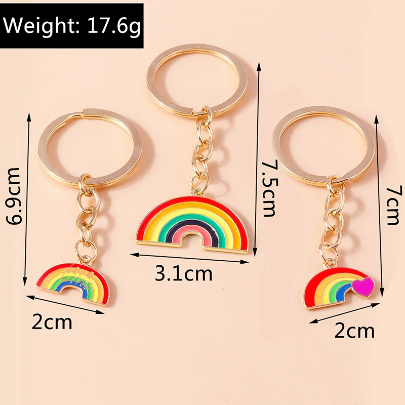 Niedlicher Emaille-Regenbogen-Liebes-Herz-Schlüsselanhänger für Frauen und Mädchen, Schlüsselanhänger, Anhänger für Autoschlüsselhalter, Handtasche, Dekor, DIY, handgefertigter Schmuck, Geschenk – Detail 9