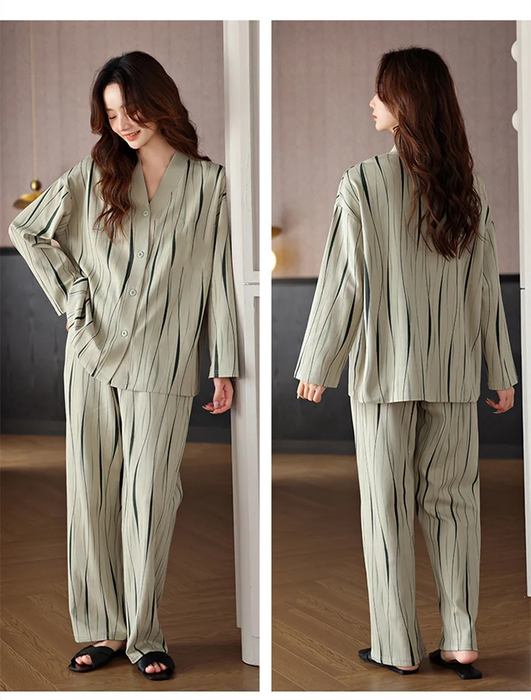 2023 neue Frühling und Herbst Nachtwäsche frauen Strickjacke Langarm Nette Mädchen Stil Ins Nachtwäsche Lose Anliegende Hause freizeit Set – Detail 8