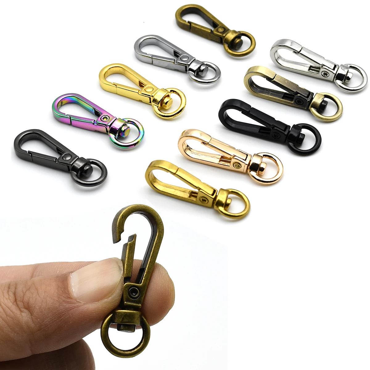 금속 Carabiner 스냅 후크 트리거 걸쇠 클립 가죽 공예 가방 스트랩 벨트 웨빙 키 체인 소형 회전 O-링
