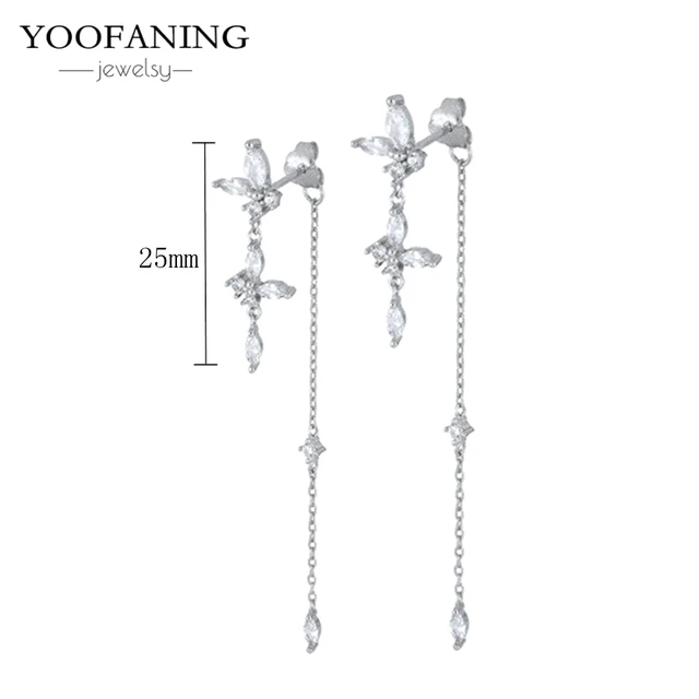 85682-1806f1.jpg YUXINTOME 1 PC 925 en argent Sterling aiguille d'oreille coloré Zircon chaîne gland boucles d'oreilles pour les femmes deux trous boucle d'oreille bijoux A45