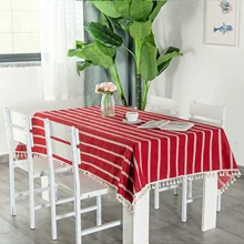 

Cotton Linen Tablecloths, Waterproof Table Covers Stripe Red Dining Table Coffee Table Deco