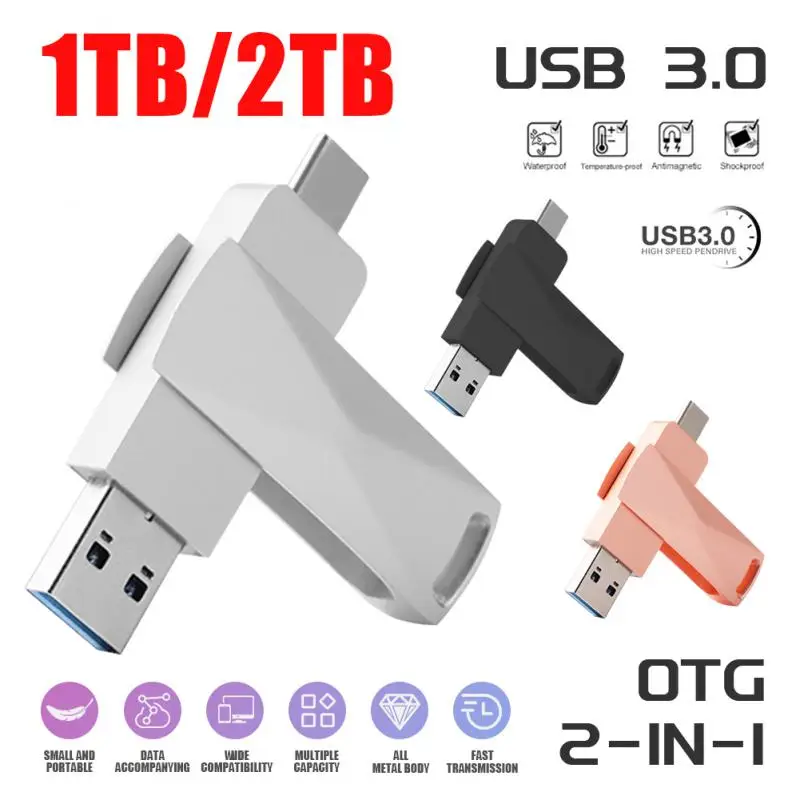 Usb 2Tb Pen Drive 2 In 1 Usb Flash Drive 1Tb Otg Tipo C Pendrive Ad Alta Velocità Mini Flash Drive Memory Stick Spedizione Gratuita Per Pc