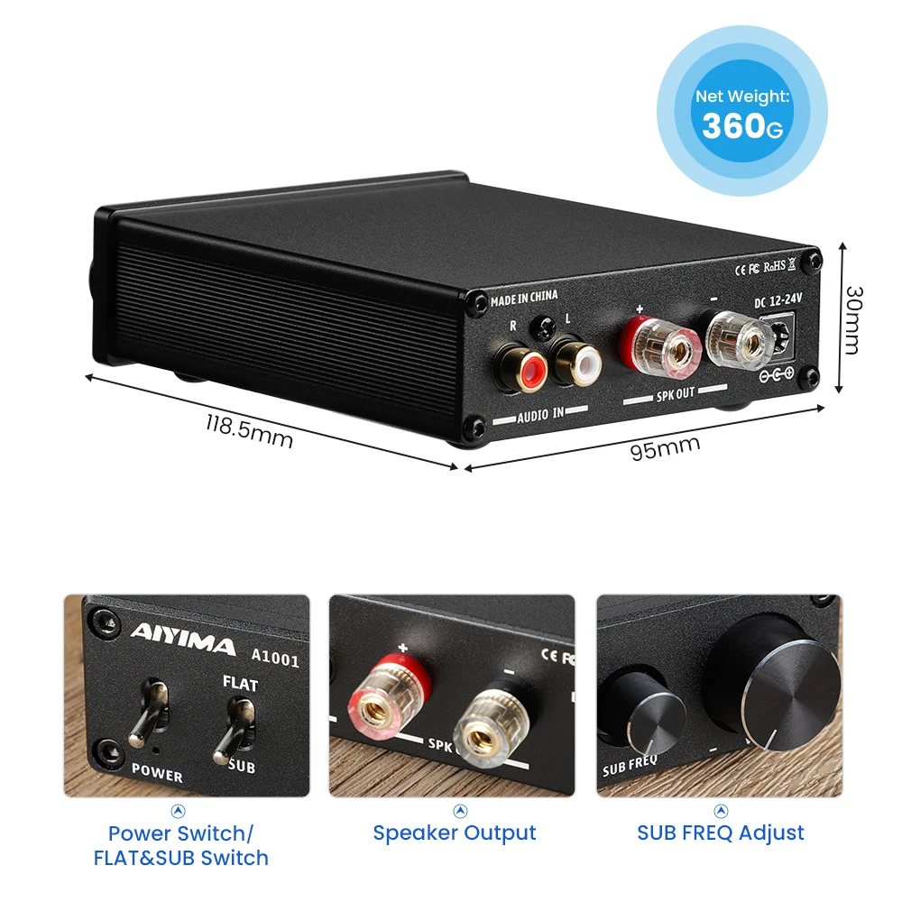Aiyima-オーディオサブウーファーアンプ,100w,デジタルサウンドクラス