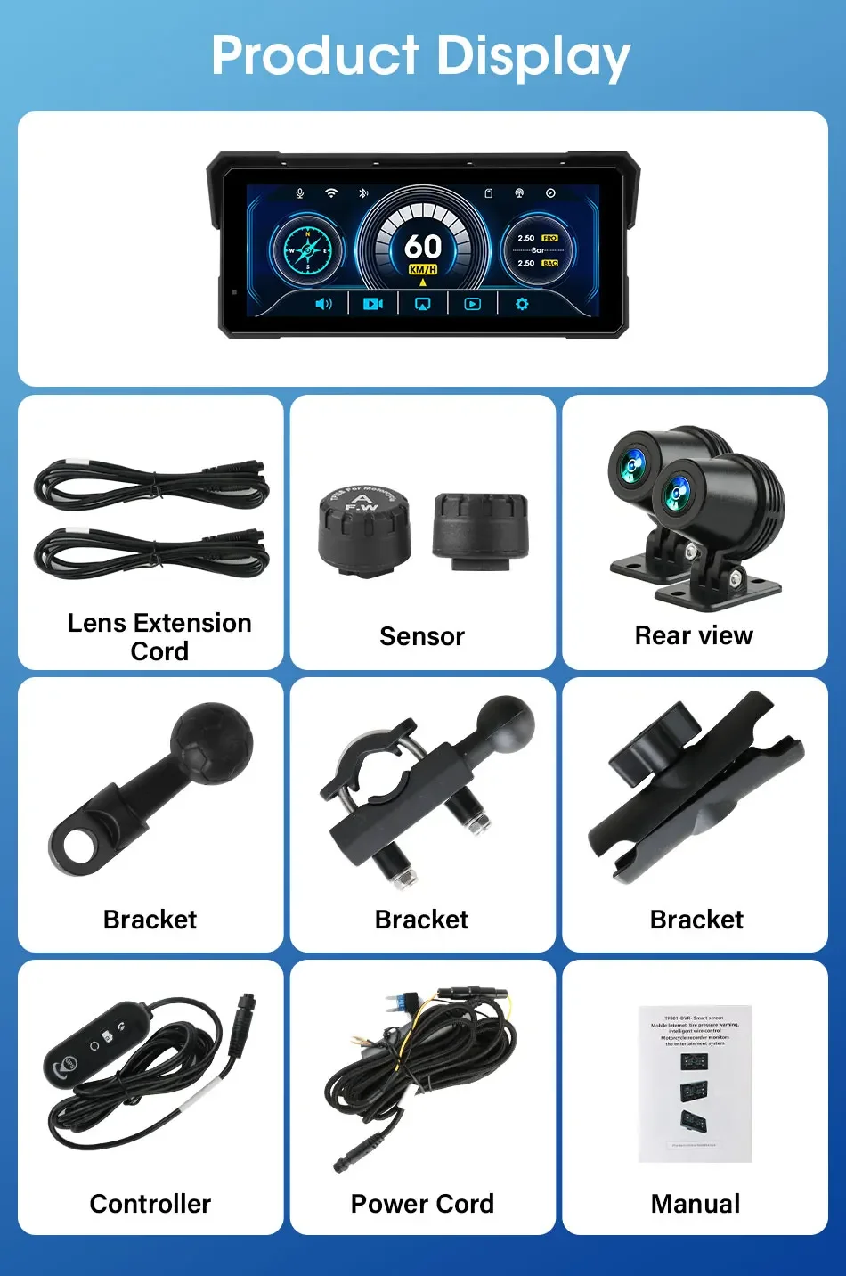 5/6,86/7/8,1 Zoll Motorrad-Multimedia-Player Kabelloses CarPlay Android Auto Navigationssystem Rekorder IPX7 Wasserdicht Touchscreen TPMS – Detail 25