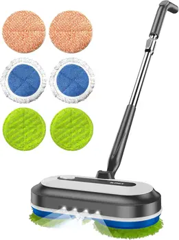 Electric Spin Mop with LED Lights & Water Spray, Long Battery Life, Large Tank, Adjustable for All Floors 1
