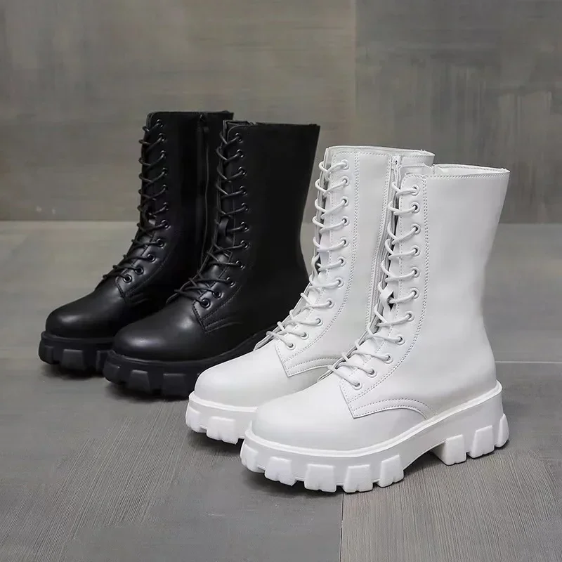 

Autumn Winter Women Chelsea Boots Women Platform Boots White Ankle Boots for Women Shoes Punk Gothic Thigh High Motorcycle Boots