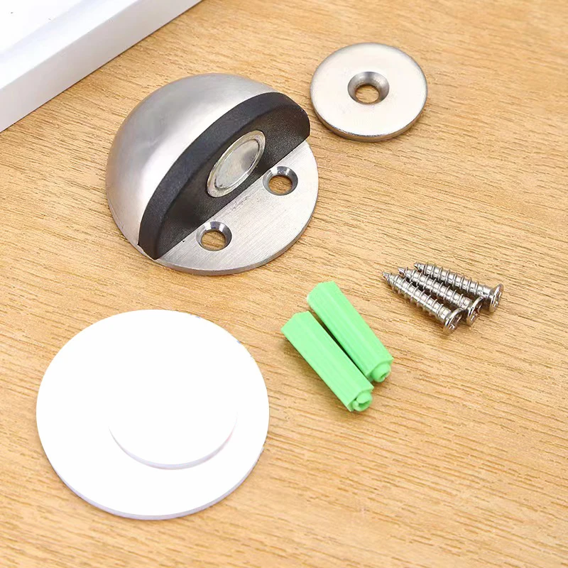 Stainless Steel Magnetic Door Stopper Punch-free Door Touch Magnetic Suction Rubber Semi-circle Anti-collision Stops
