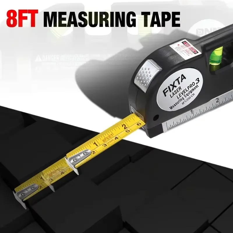 Multipurpose Cross Line Laser Level with 8FT Measuring Tape and Metric Rulers
