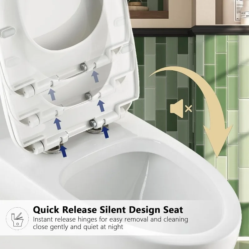 One Piece Toilet with White Button12'' Rough-In Standard Bathroom Toilet Dual Flush 0.8/1.28 GPF Elongated Toilet with Soft 5
