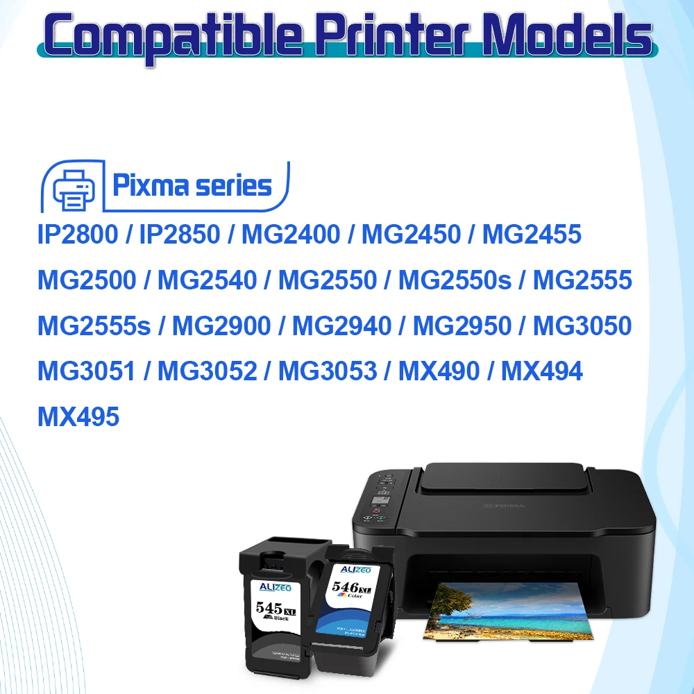 Description Picture 2 of itemALIZEO Compatible 545XL 545 XL PG545 CL 546 Ink Cartridge Replacement For Iconic Brand IP2800 IP2850 MG2400 MG2450 MG2455 Printers