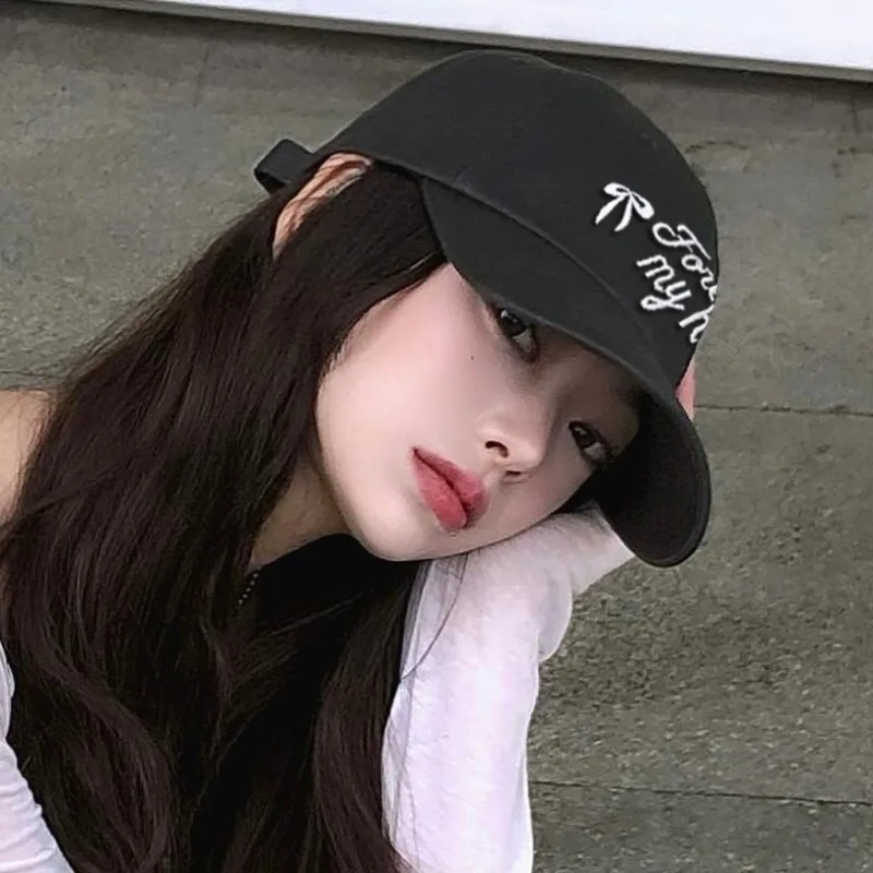 

Korean Spring and Summer Bow Embroidered Letter Baseball Cap Female Sweet and Cute Outdoor Sunshade Adjustable Curved Brim Hat