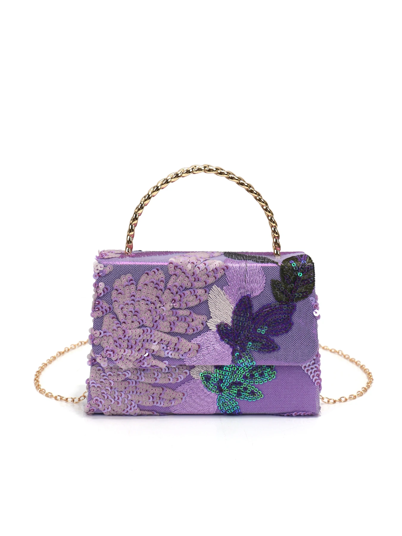 Purple Floral Clutch Bag Women Evening Sequines Envelope