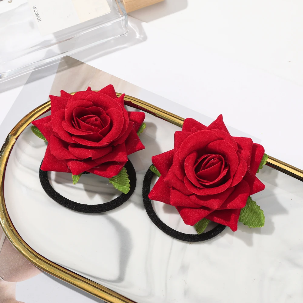 2pcs/set Rose Hair Ropes For Women Party Festival Hair Rubber Bands Scrunchies Girls Ladies Temperament Hair Accessories