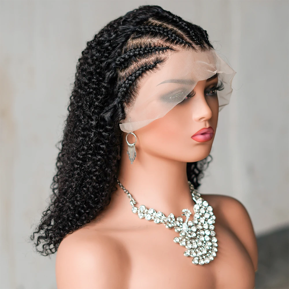13x4 Lace Braid Wigs Human Hair Afro Kinky Curly Lace Front Wigs for Women Natural Black 250% Density Brazilian Remy Hair 18inch