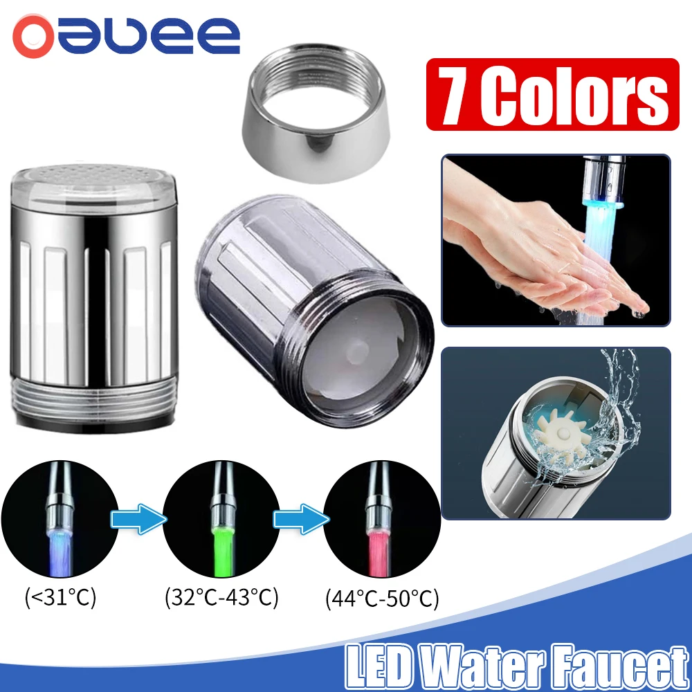 Led Water Faucet Stream Light Kitchen Bathroom Shower Tap Aerators Nozzle Head 7color Change