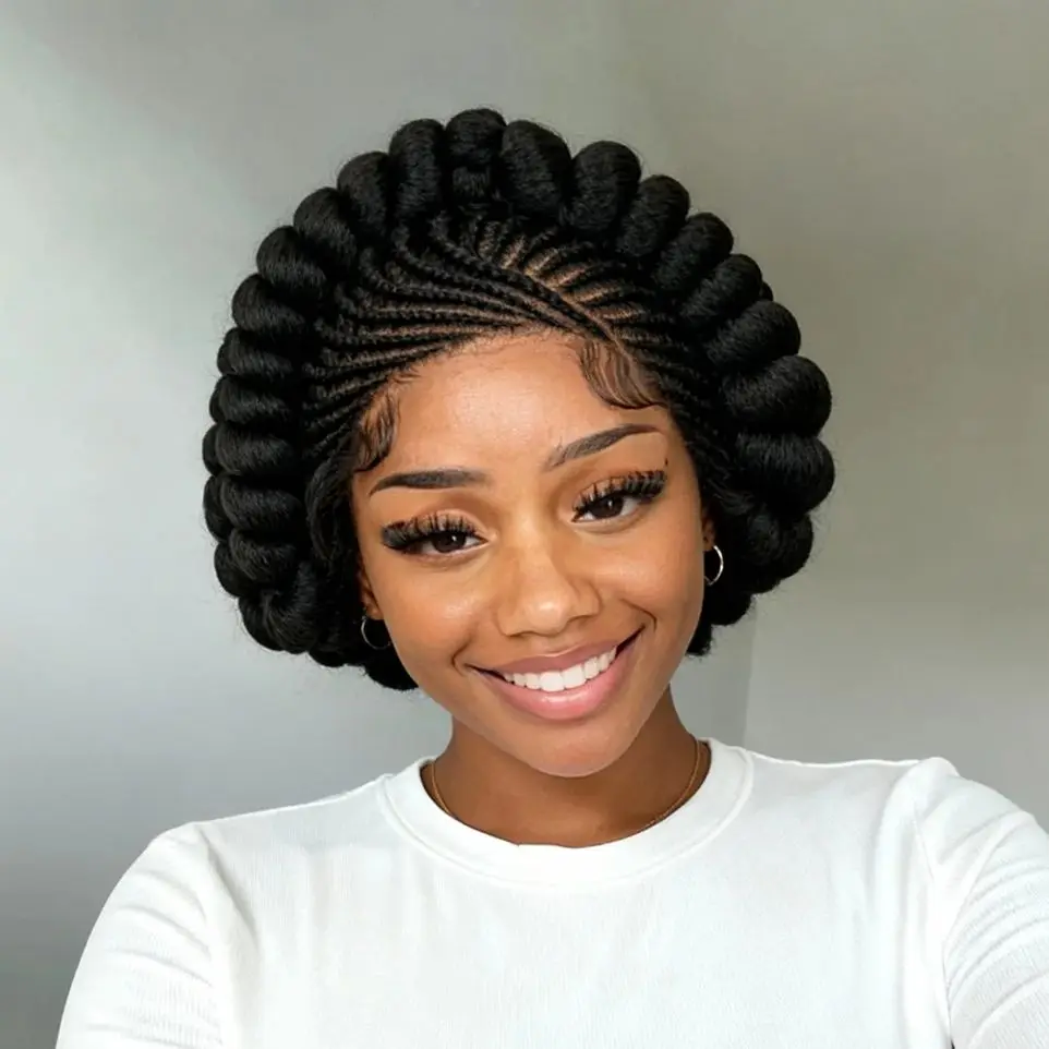 Synthetic Cornrow Braids Turban Wig Pre-Plucked Full Lace Braided Bantu Wig with Baby Hair 8Inch Natural Black for Black Women 3
