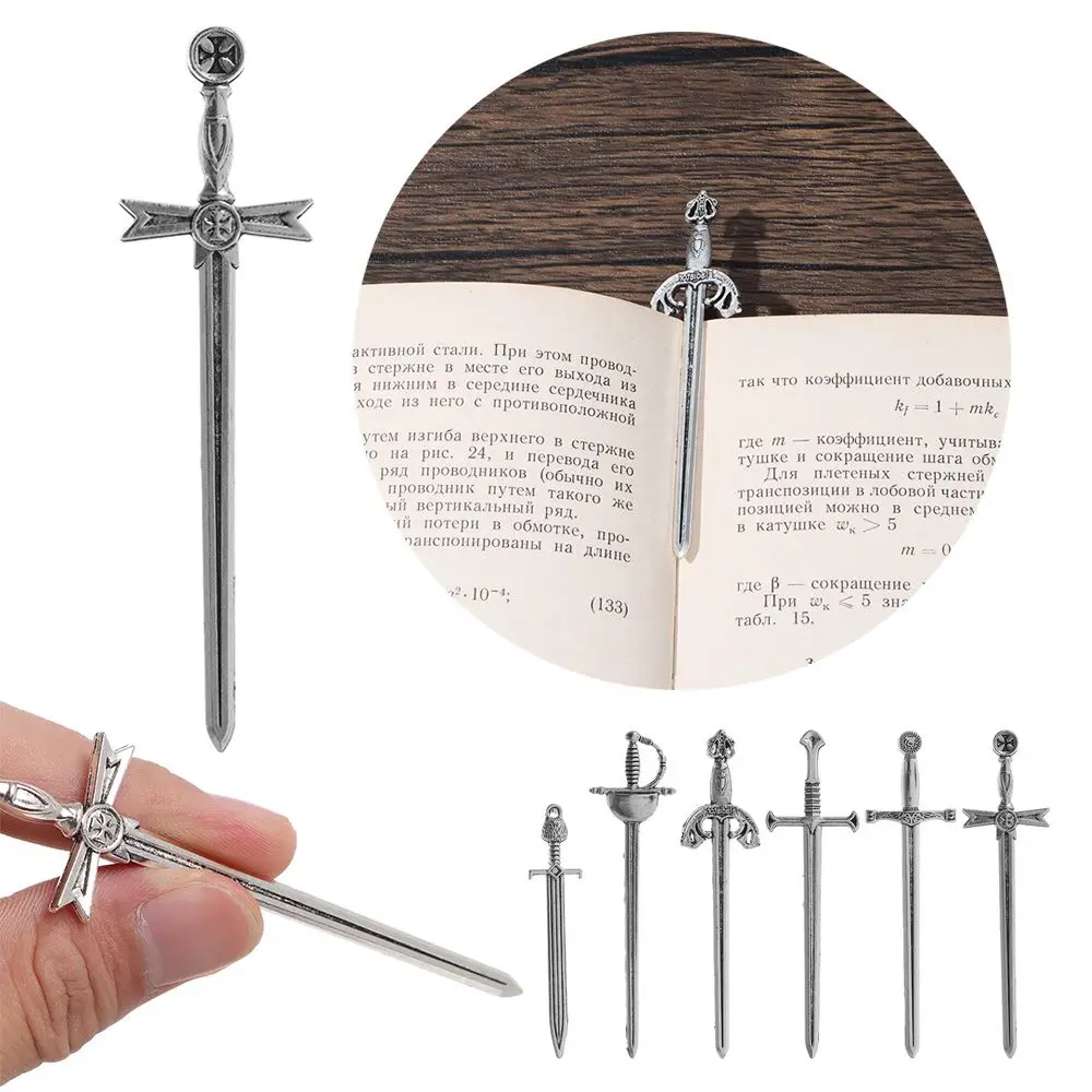 Metal Bookmark Bookmarks Stationery Supplies 6Pcs Accessory Craft Pendants Silver Swords Knife Bookmark Antique Swords Knife Bookmark Jewelry Making Charms