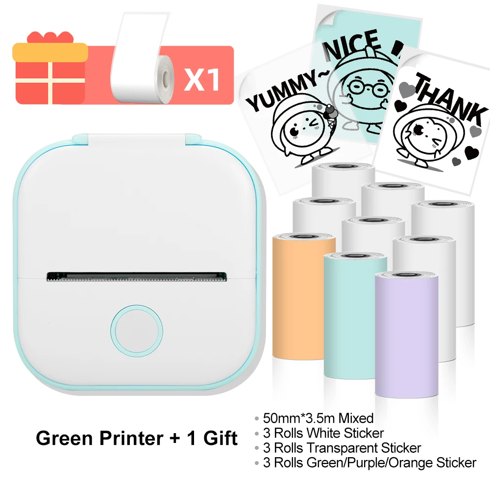 Mini Label Makers - Memoking T02 Portable Small Printer with 3 Rolls Paper,  Sticker Printer Machine for Study, Notes, Pictures, Photos, Journals, DIY,  Compatible with Phone & Table