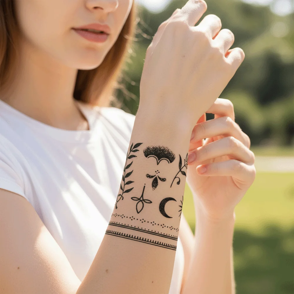 2PCS Waterproof Semi Permanent Tattoo Stickers Disposable Branches Leaves Temporary Tattoos Sticker Realistic Look No Reflection