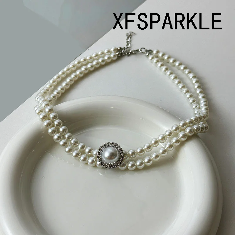 

Double pearl necklace choker women's light luxury niche high-grade sense of collarbone chain design
