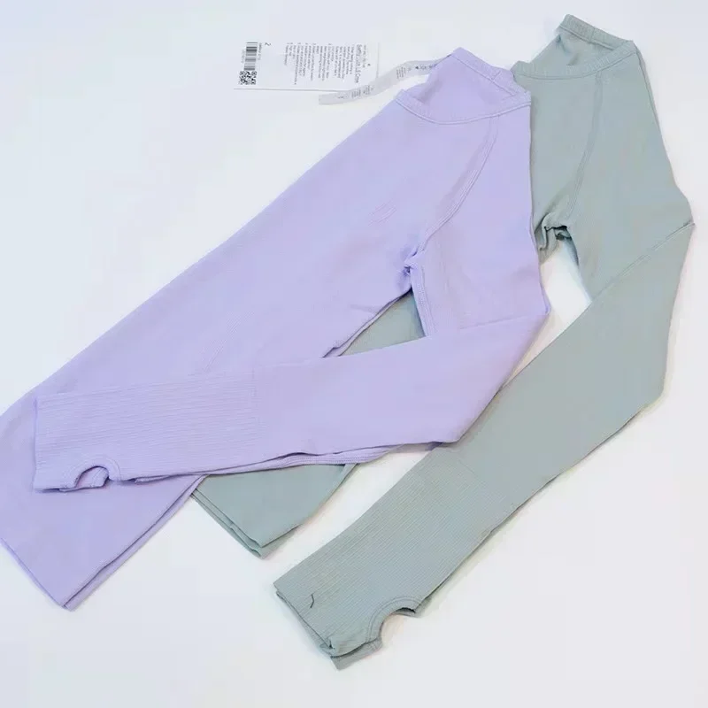 Lemon Women 1.0 Knitting Long Sleeve Gym Sport Yoga Shirt Elasticity Crew Neck Quick Dry Breathable Workout Running T-shirts