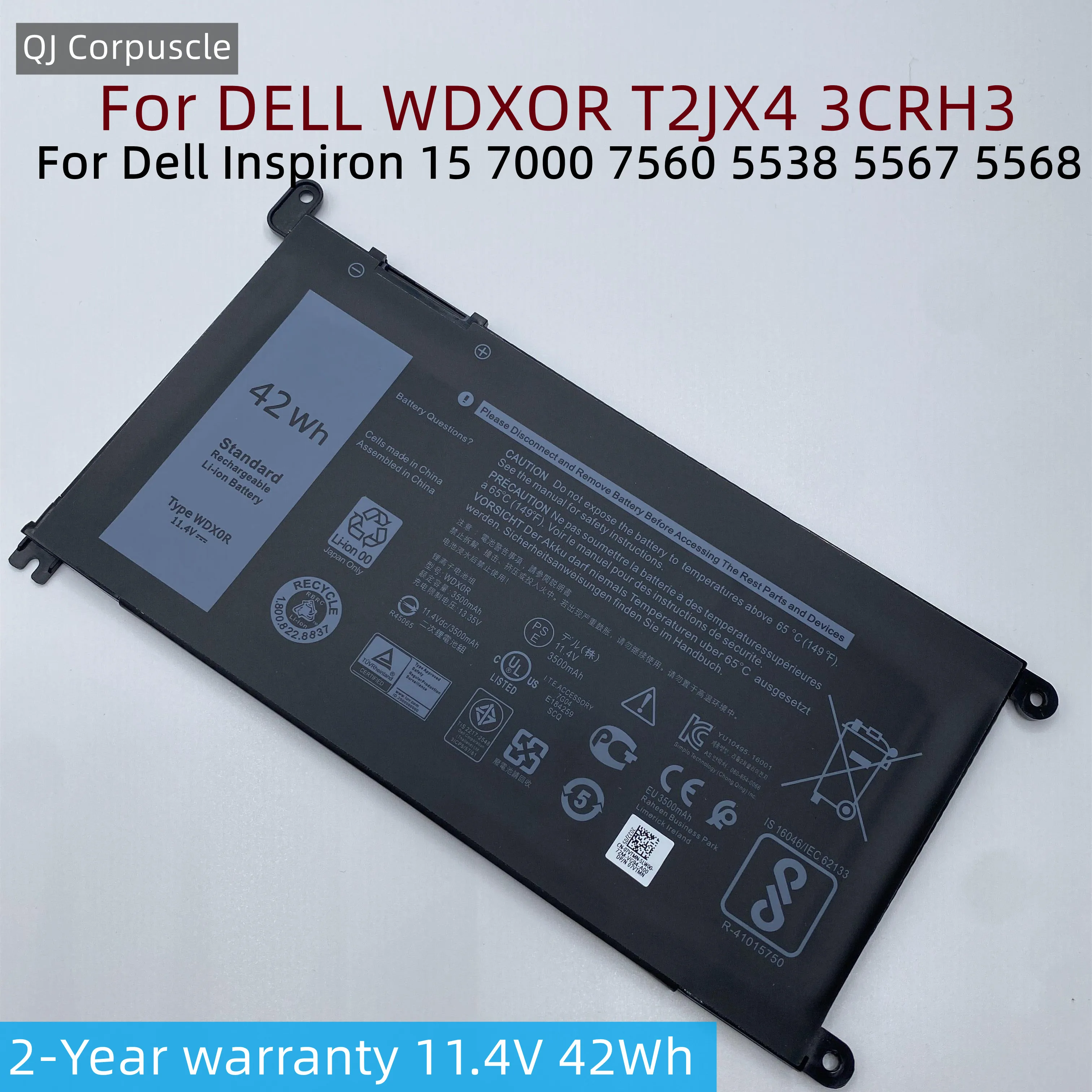 Wdxor-bateria do Portátil para Dell Inspiron 15 7000 7560 5538 5567 5568 P61f 14 7460 5468 7569 7472 7570 7560 Wdx0r T2jx4 3crh3 Novo
