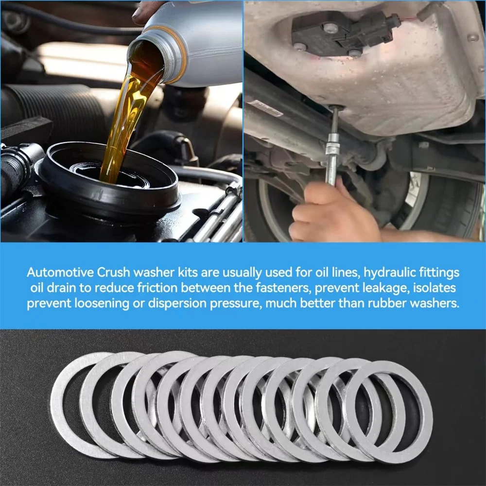 570 Pieces M6-M24 Oil Drain Plug Gaskets Assortment Kit Oil Crush Washers Aluminum Flat Washers Assortment Kit 18 Sizes washer gasket set washer gasket aluminum washers