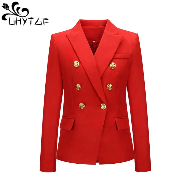 

Куртка UHYTGF Женская модная двубортная приталенная осенне-зимняя куртка Блейзер Женская темпераментная повседневная короткая верхняя одежда для дам 2769