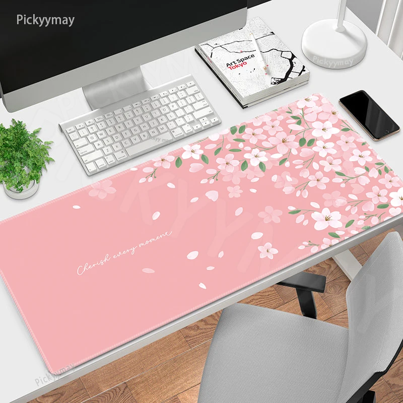 Office Mouse Pads Pink Sakura Gaming Mousepads Cherry Blossom Large Mousepad Gamer Rubber Mat Company Desk Pad For Gift_voghion.com