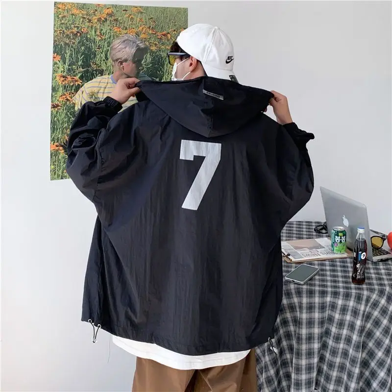 Summer Thin Sun Protection Hooded Men Jackets Breathable Coats Casual Streetwear Ins Trendy Loose Soft Men's Oversize Jackets