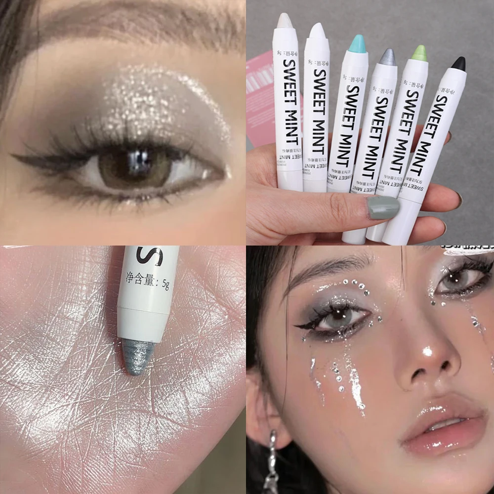Eyeliner Bianco Glitter Eyeshadow Stick Eyeliner Pen Matte Shiny Black Blue Green Silver Eye Liner Pen Makeup Brighten Silkworm