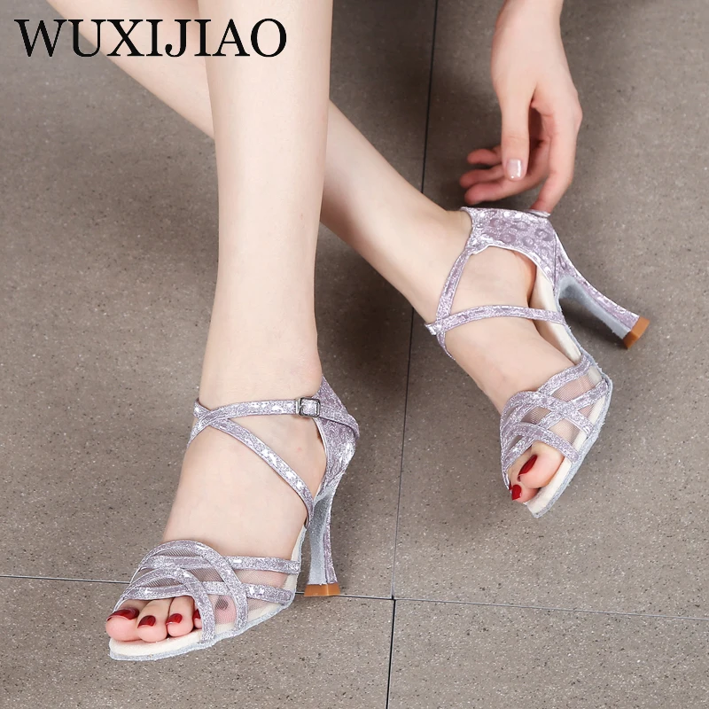 WUXIJIAO Ladies Dance Shoes Latin Dance Shoes Tango Salsa Ballroom High Heels Soft Sole Sandals Ladies Wedding Shoes