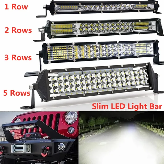 Barra de luz LED delgada para conducción todoterreno, luz de trabajo para barco, coche, Tractor, camión, 4x4, SUV, ATV, 12V, 24V, 10 pulgadas, 20 pulgadas